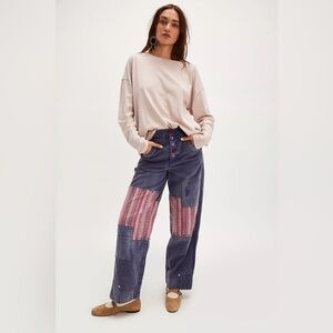 FREE PEOPLE La Vie Patched Pants - boho fall wide leg jeans NEW🍂